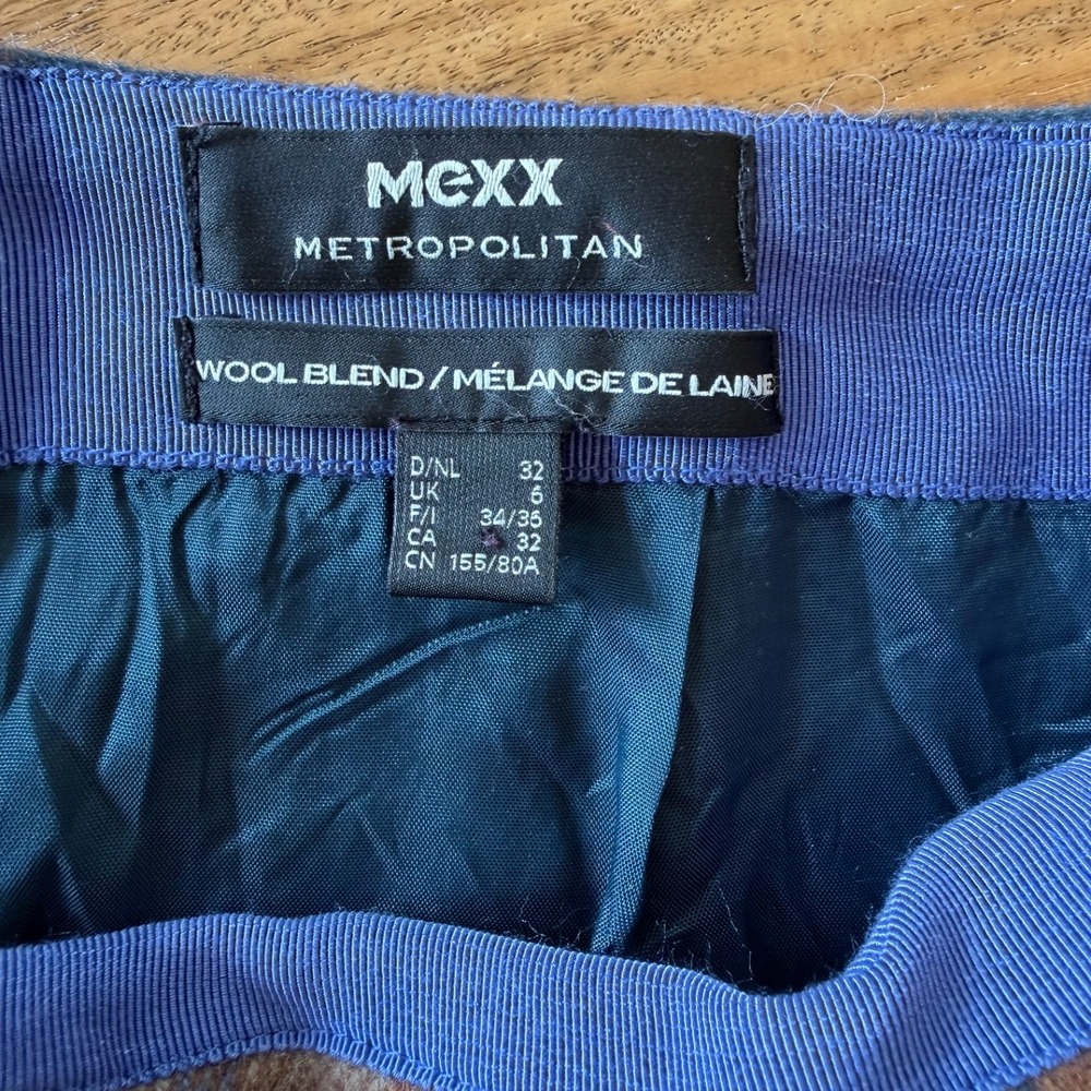 MEXX Metropolitan Wool Blend Plaid Mini Skirt Brown Blue Y2K Dark Academia Sz 2 - Picture 3 of 6